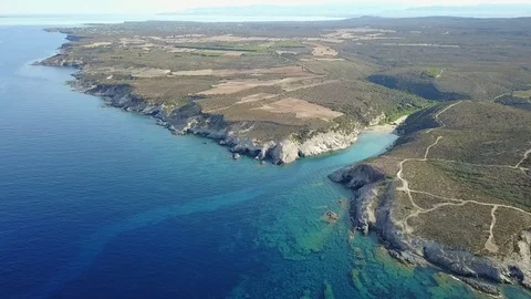 High Level Flight Over Mediterranean Sea With Coast, Sardinia / Italy Stock Footage 88034270