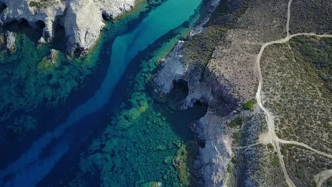 High Level Flight Over Mediterranean Sea With Coast, Sardinia, Italy Bay Stock Footage 88036151