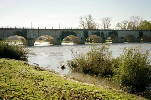 High level of the Loire River under the Digoin canal bridge Stock Photos
