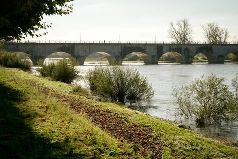 High level of the Loire River under the Digoin canal bridge Photos