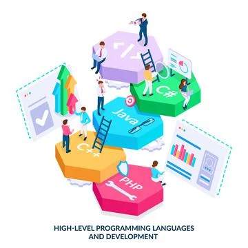 High-level programming languages and development. Concept.  Stock Illustration