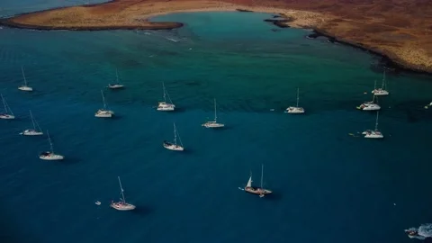 High level reveal clip of Lobos island Corralejo Fuerteventura Stock Footage 176909611