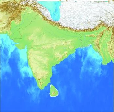 High-level satellite image showing India and surrounding geography Stock Illustration