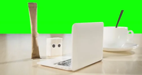 High level sugar, bad sugar information online. Sugar laptop. Green screen 스톡 동영상 236717977