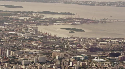 High Level view of Inner City with Harbor Stock Footage 64864833