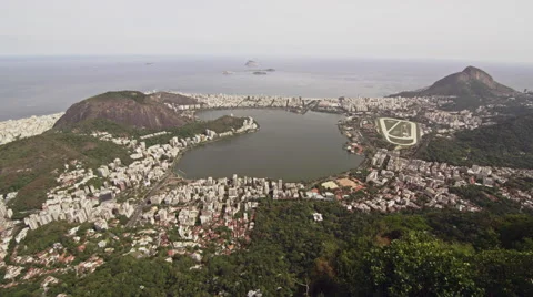 High level view of Lago de Rodrigo Freitas Lagoon with Horsetrack Stock Footage 64865151