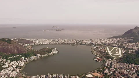 High level view of Lago de Rodrigo Freitas Lagoon with Horsetrack Stock Footage 64865158