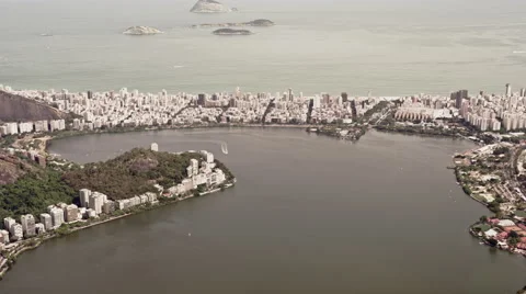 High level view of Lago de Rodrigo Freitas Lagoon, Rio de Janeiro, Brazil Stock Footage 64865178