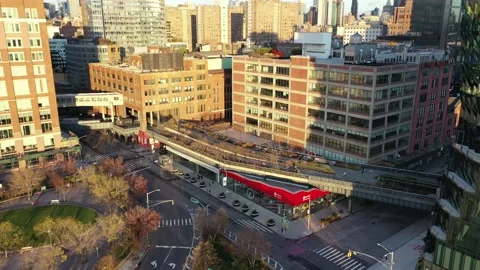 High Line Southern Terminus Over Gansevoort Street Aerial 動画素材 143983539