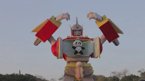 High to low tilt - Transformer with panda - Taiwan lantern festival Stock Footage 46995970