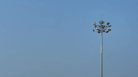 High Mast Lighting Pole Against Blue Sky Stock Footage 328559542