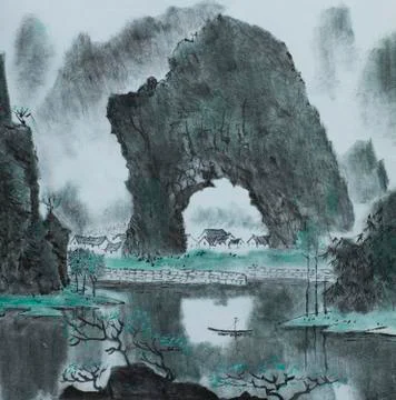 High misty mountains and spring Stock Illustration
