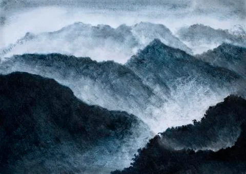 High misty mountains Stock Illustration