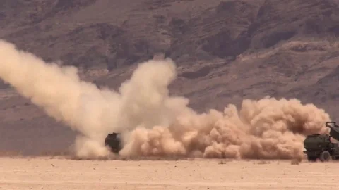 High Mobility Artillery Rocket System (HIMARS) launch Stock-Footage 90944293