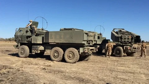 High Mobility Artillery Rocket System during Talisman Sabre exercise - 2015 Stock Footage 95580840