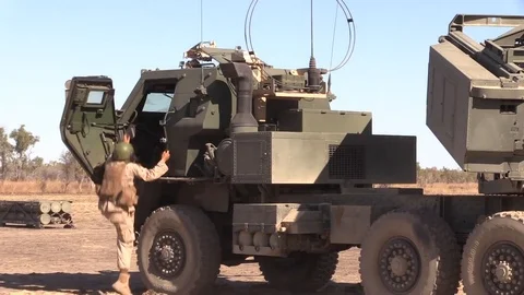 High Mobility Artillery Rocket System during Talisman Sabre exercise - 2015 Stock Footage 95580848
