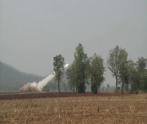 High mobility artillery rocket system HIMARS launches rocket during Cobra Gold 動画素材 102944109