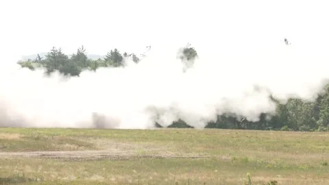 High mobility artillery rocket system HIMARS launches rocket at Fort McCoy Video stock 257553213