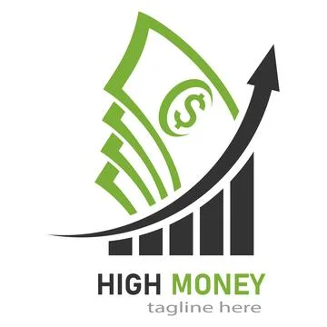 High money vector logo design with dollar and growing graph Stock Illustration