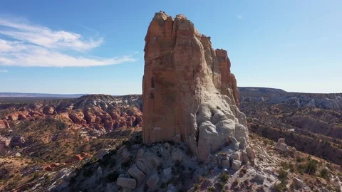 High Monument Of Red Beige Rock Collapsing From Erosion Aerial View Stock Footage 119302978