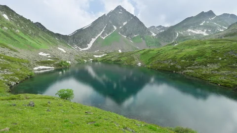 High Mountain Lake Mirror Reflection Scenic Nature Landscape Stock Footage 329167991