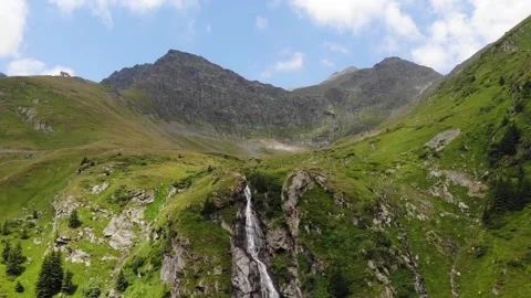 High mountain landscape and waterfall near Transfagarashan road Stock Footage 194476122