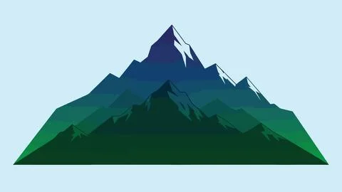 High mountain landscape icon with green forests and blue peaks under clear .. イラスト素材