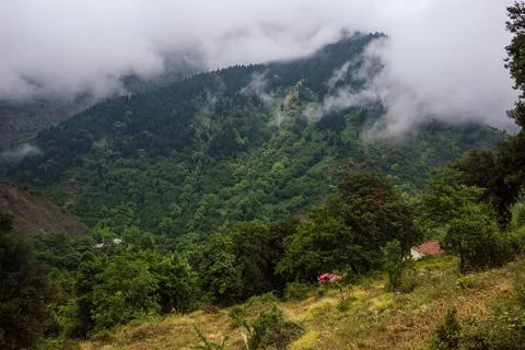 High mountain pass, clouds in mountains of Greece Stock Photos