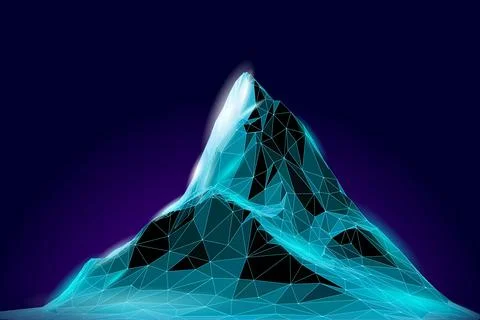 High mountain peak 3D landscape. Technology travel structure grid abstract goal Stock Illustration