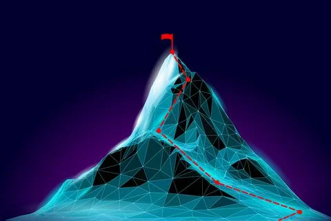 High mountain peak 3D landscape. Technology structure grid abstract goal Stock-Illustration