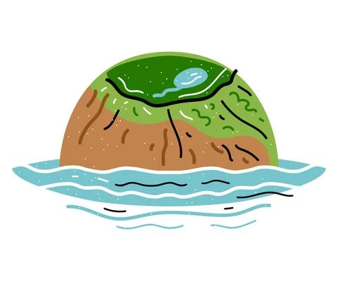 High mountain peak on remote Korean island with palm trees. Vector illustration Stock Illustration