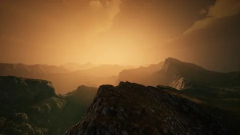 High mountain peaks covered with dramatic heavy fog Stock Illustration