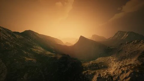 High mountain peaks covered with dramatic heavy fog Stock Illustration