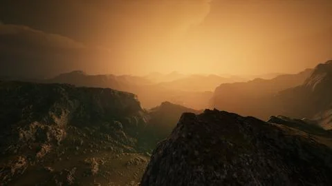 High mountain peaks covered with dramatic heavy fog Stock Illustration