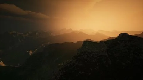 High mountain peaks covered with dramatic heavy fog Stock Illustration