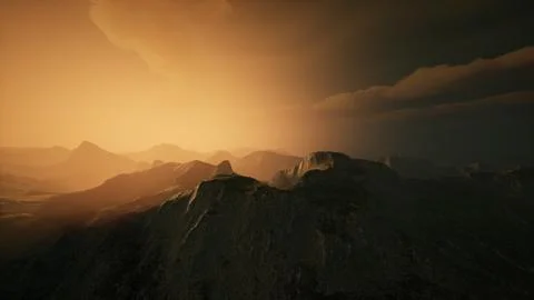 High mountain peaks covered with dramatic heavy fog Stock Illustration