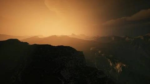 High mountain peaks covered with dramatic heavy fog Stock Illustration