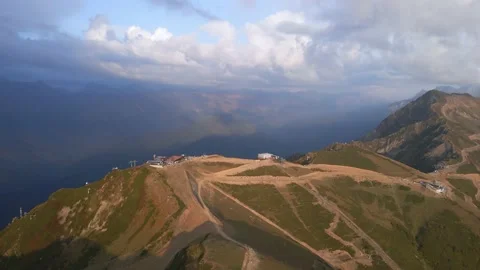 High mountain peaks. Funicular cable car. Mountain trails. Mountain slopes Stock Footage 144649899