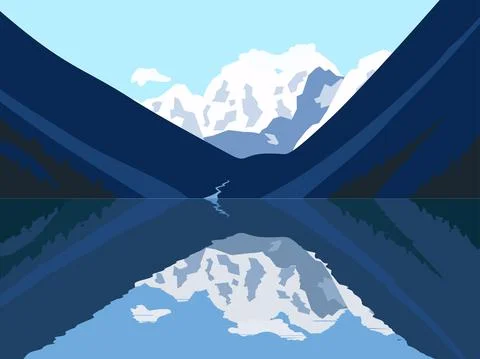 High mountain peaks water reflection illustration Stock Illustration