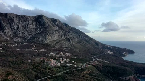 High mountain range with brown bush and trees during autumn on sunset  Stock Footage 150840409