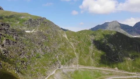 High mountain view with serpentine road. Famous Transfagarashan road in Romania Stock Footage 194477942