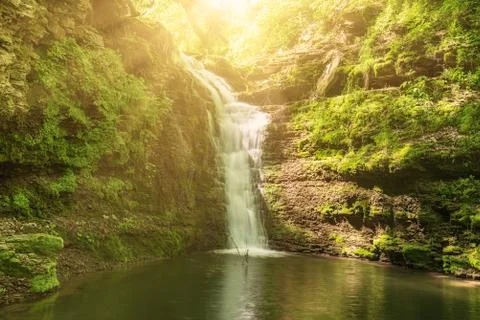 High mountain waterfall Foto stock