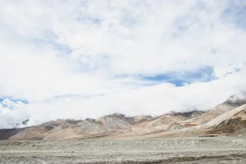 High mountain with white cloud and blue sky near the Pagong lake, Leh Ladakh, Stock Photos
