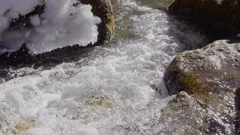 High Mountain Winter Stream with snow Slow motion, Taos New Mexico Video stock 104939534