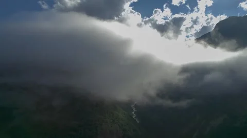 High mountains above the clouds, low clouds in the North Caucasus mountains Stock Footage 291960543