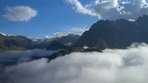 High mountains above the clouds, low clouds in the North Caucasus mountains Stock Footage 291961003