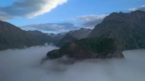 High mountains above the clouds, low clouds in the North Caucasus mountains Stock Footage 291961164