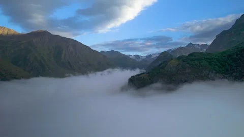 High mountains above the clouds, low clouds in the North Caucasus mountains Stock Footage 291961476