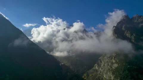 High mountains above the clouds, low clouds in the North Caucasus mountains Stock Footage 291961610