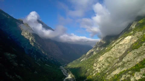 High mountains above the clouds, low clouds in the North Caucasus mountains Stock Footage 291969100